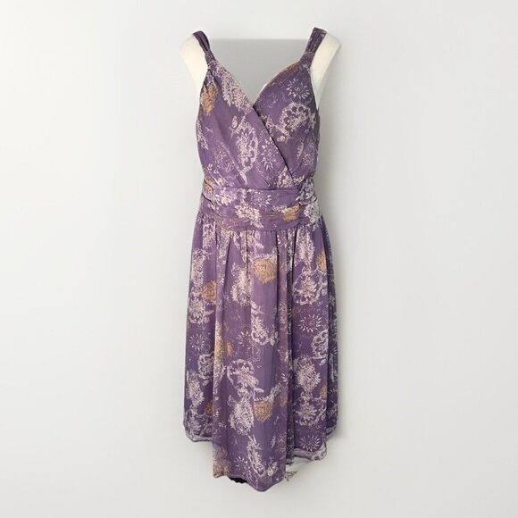 To The Max Silk Dress Purple Floral SZ Med Fairycore Wedding Guest Fall Autumn - Picture 1 of 10